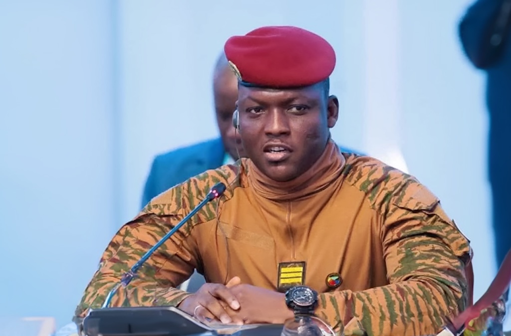 Burkina Faso military junta leader Captain Ibrahim Traoré during an official announcement at the presidential palace in Ouagadougou.