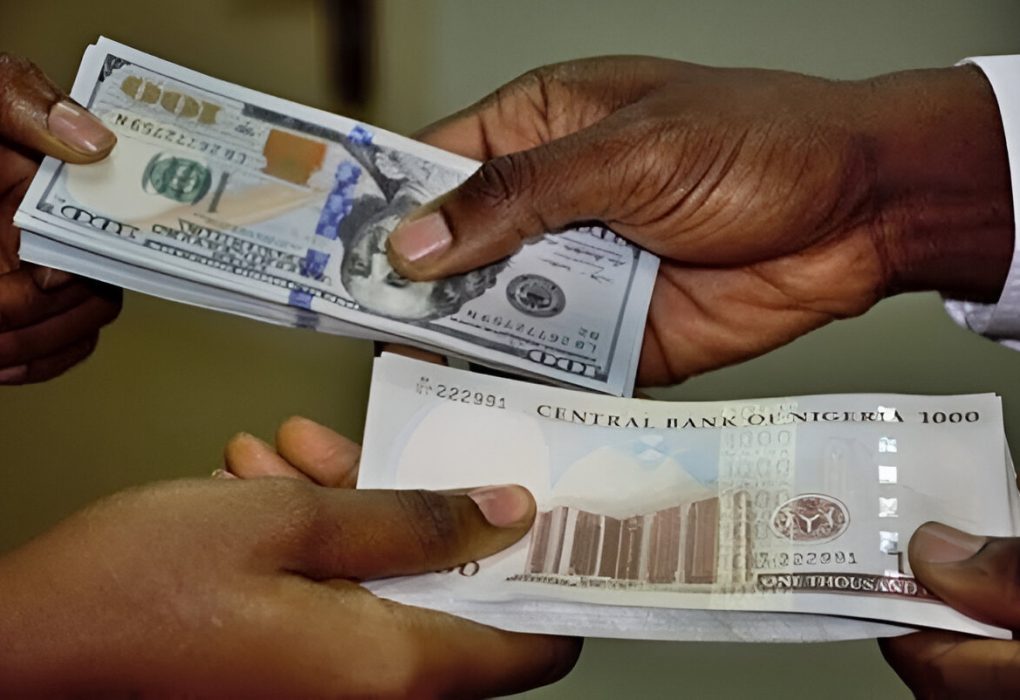 Picture displaying Nigerian naira note being exchanged with the dollar