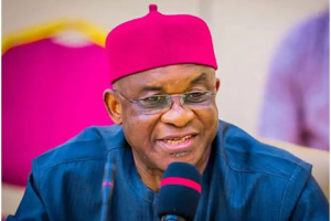 Former Senate President David Mark speaking at a political event in Abuja, addressing the media on electoral reform and the ongoing debate over the Electoral Act amendment bill.