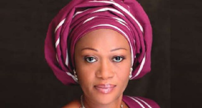 Nigeria's First Lady Senator Oluremi Tinubu speaking at podium during National Prayer Breakfast event in Washington DC, February 2026