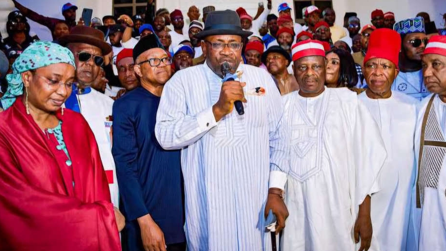 Peter Obi, Rabiu Kwankwaso, and Seriake Dickson at NDC's Abuja convention where the party zoned its 2027 presidential ticket to the South.