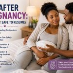 New mother and her partner discussing postpartum recovery and when it is safe to resume sexual intimacy after childbirth.